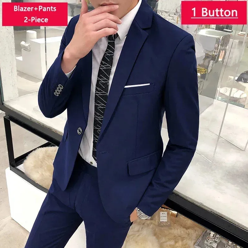 ( Jacket Vest Pants ) Men's Casual Business Formal Thin Solid Color Suit