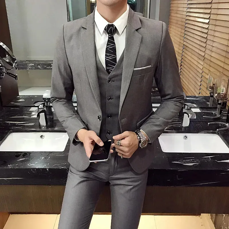 ( Jacket Vest Pants ) Men's Casual Business Formal Thin Solid Color Suit