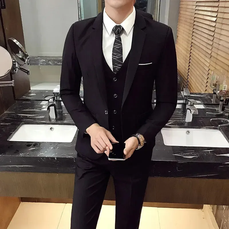 ( Jacket Vest Pants ) Men's Casual Business Formal Thin Solid Color Suit