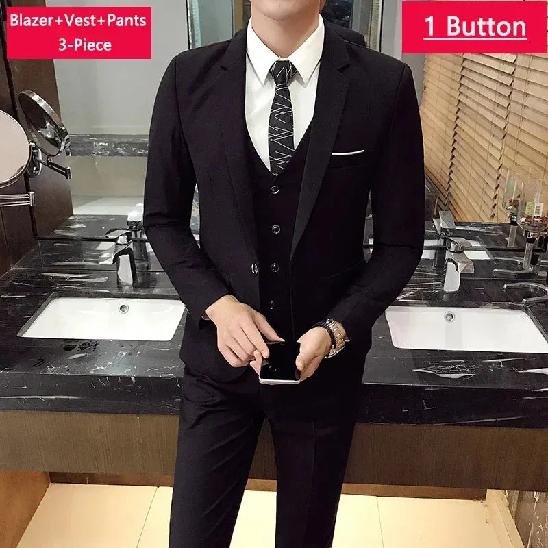 ( Jacket Vest Pants ) Men's Casual Business Formal Thin Solid Color Suit