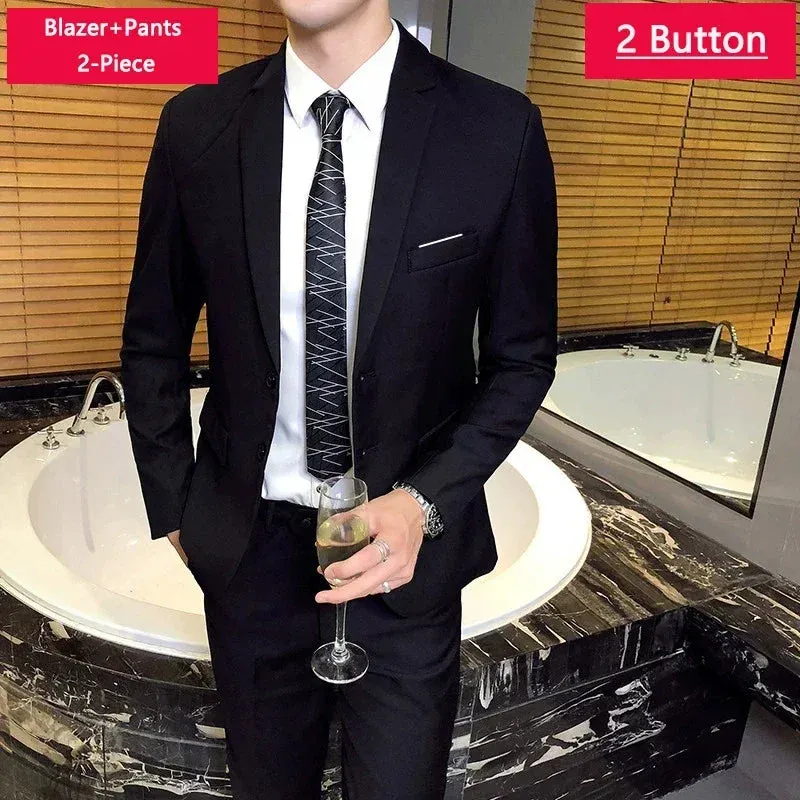( Jacket Vest Pants ) Men's Casual Business Formal Thin Solid Color Suit