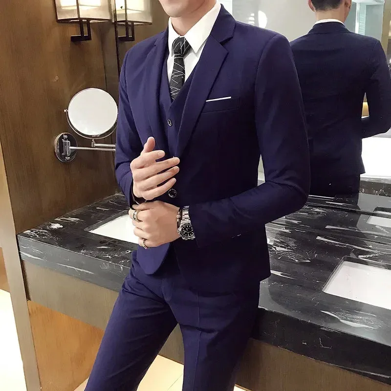 ( Jacket Vest Pants ) Men's Casual Business Formal Thin Solid Color Suit