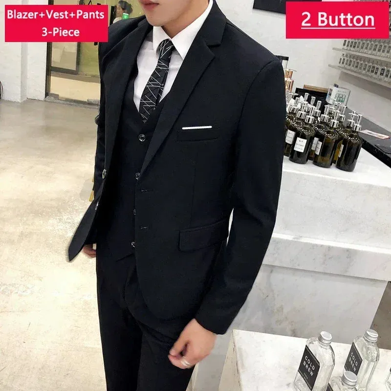 ( Jacket Vest Pants ) Men's Casual Business Formal Thin Solid Color Suit