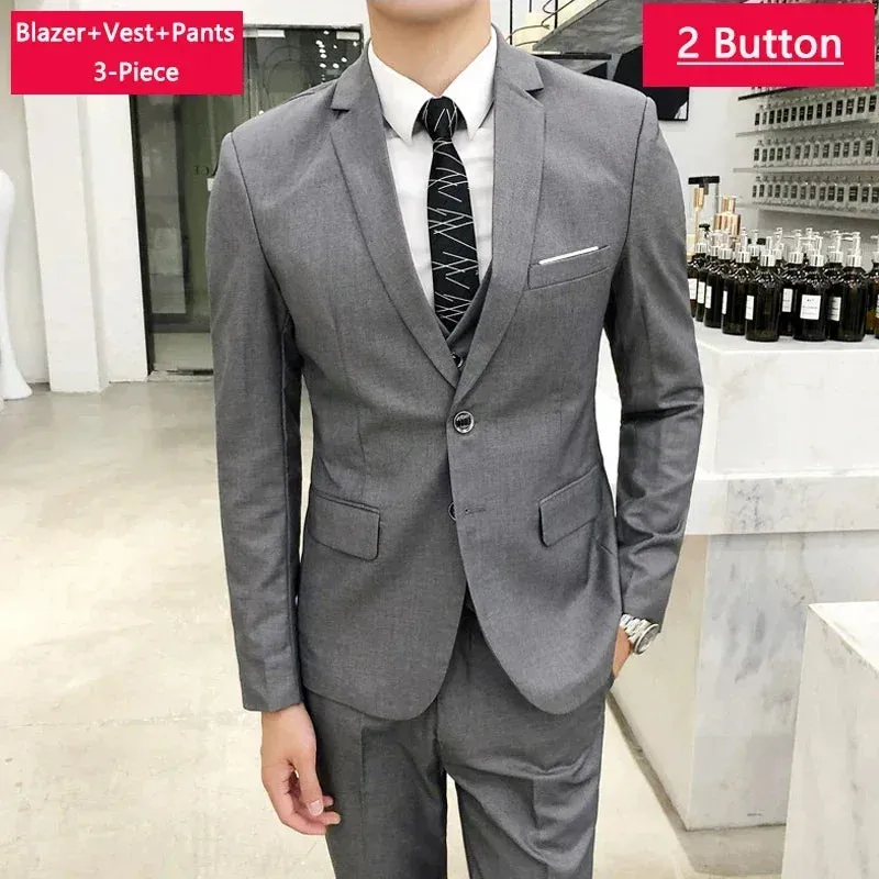 ( Jacket Vest Pants ) Men's Casual Business Formal Thin Solid Color Suit