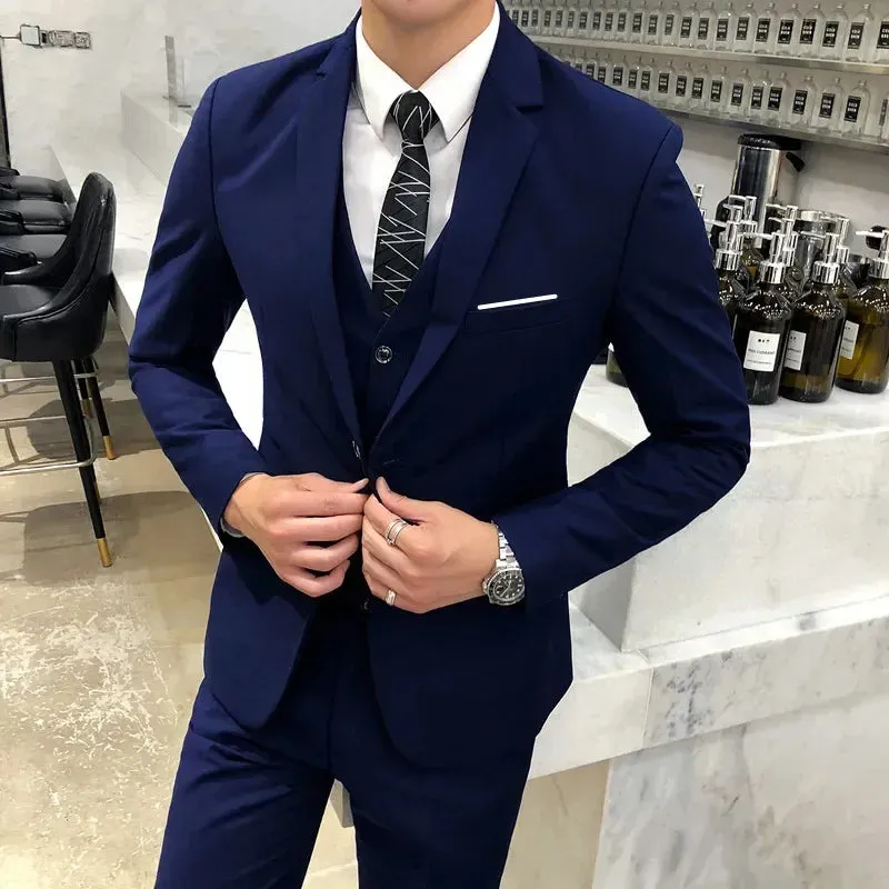 ( Jacket Vest Pants ) Men's Casual Business Formal Thin Solid Color Suit