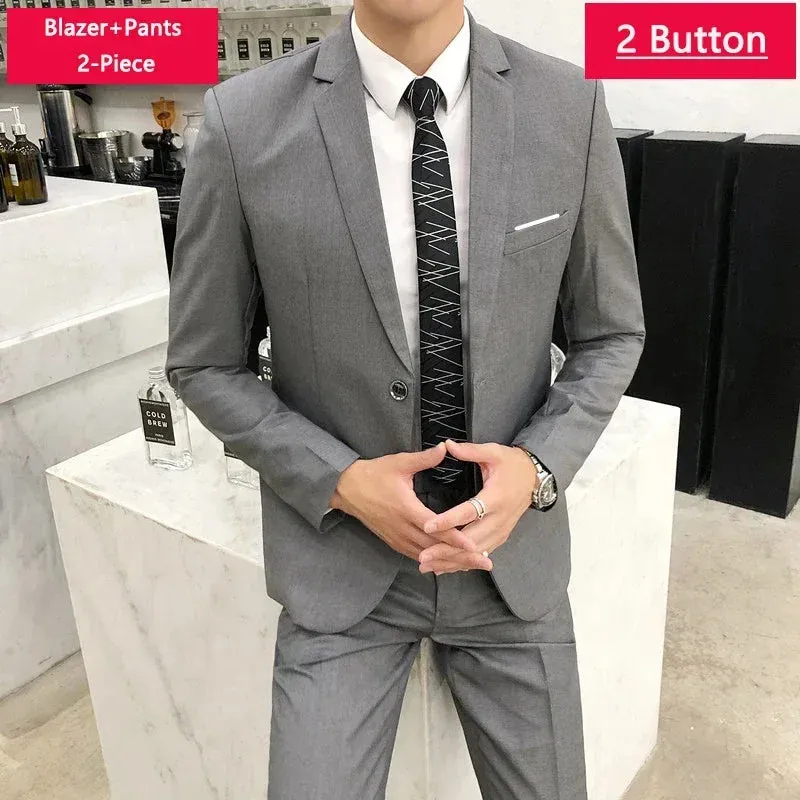 ( Jacket Vest Pants ) Men's Casual Business Formal Thin Solid Color Suit