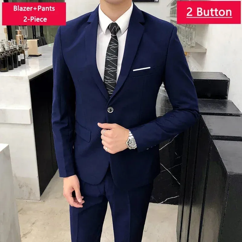 ( Jacket Vest Pants ) Men's Casual Business Formal Thin Solid Color Suit