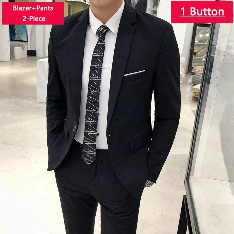 ( Jacket Vest Pants ) Men's Casual Business Formal Thin Solid Color Suit