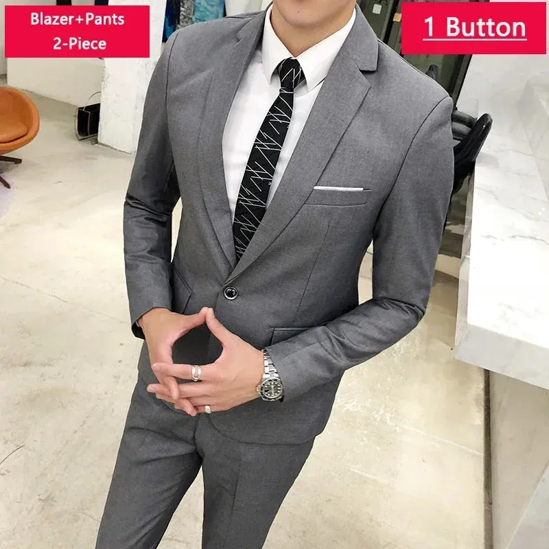 ( Jacket Vest Pants ) Men's Casual Business Formal Thin Solid Color Suit