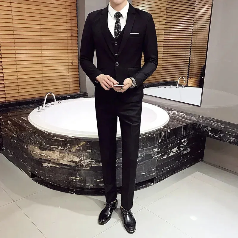 ( Jacket Vest Pants ) Men's Casual Business Formal Thin Solid Color Suit