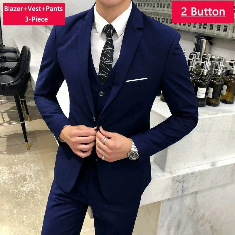 ( Jacket Vest Pants ) Men's Casual Business Formal Thin Solid Color Suit