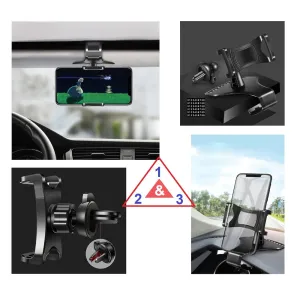3 in 1 Car GPS Smartphone Holder: Dashboard / Visor Clamp   AC Grid Clip for Jinga Neon (2019) - Black