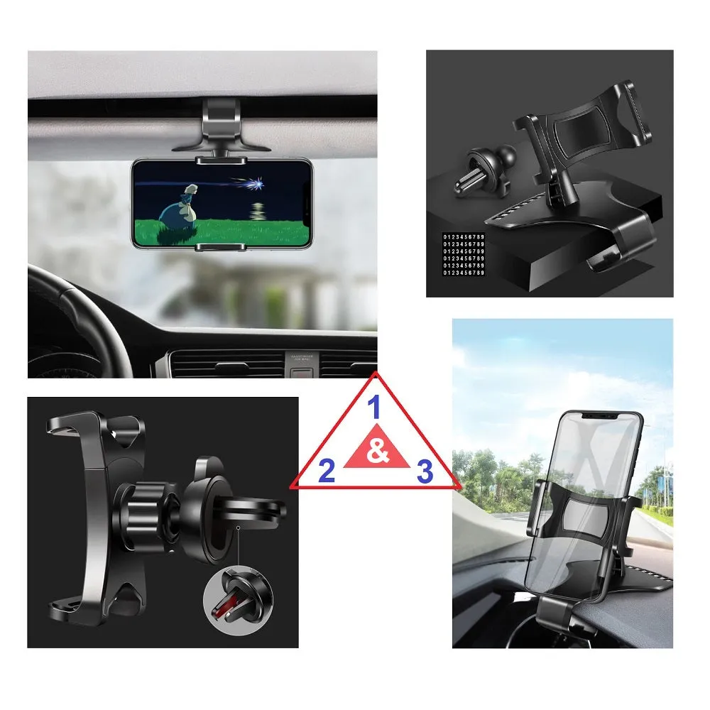 3 in 1 Car GPS Smartphone Holder: Dashboard / Visor Clamp   AC Grid Clip for Weimei Neon 2 - Black
