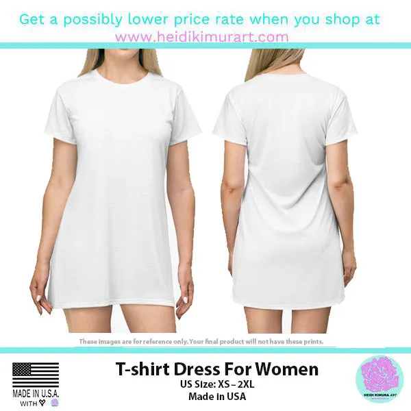Black Zebra Print T-Shirt Dress, Zebra Animal Print Crew Neck Long Tee Shirt Dress - Made in USA