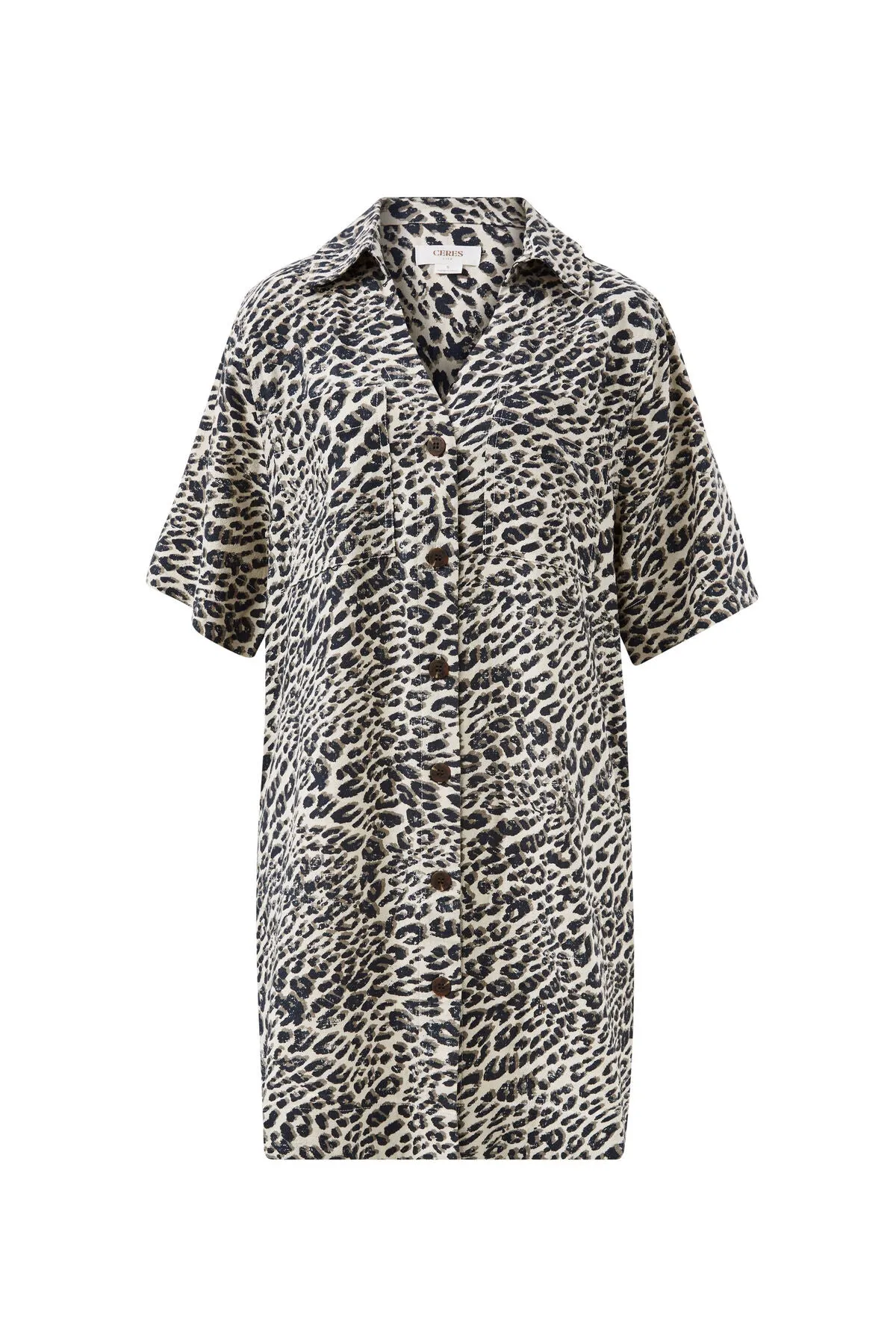 Ceres Life Boxy Shirt Dress - leopard linen blend