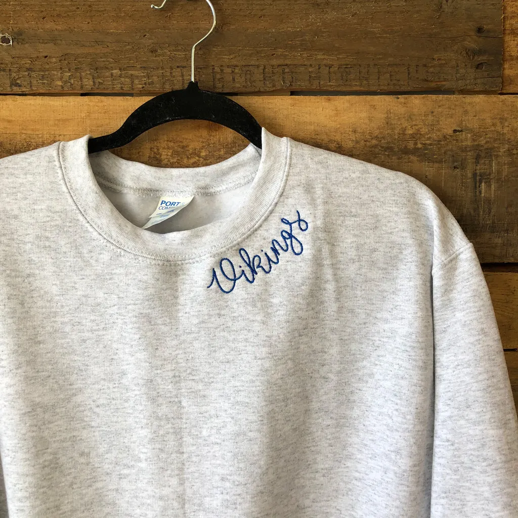 Embroidered Collar Adult Crewneck Sweatshirt