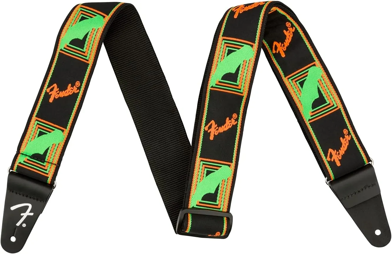 Fender 2" Neon Monogrammed Strap, Green/Orange