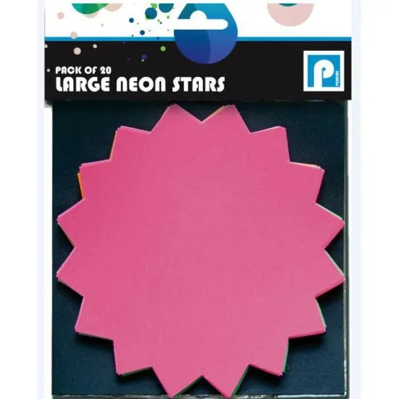 Neon Fluorescent Flash Stars Cards Large 20 Pack