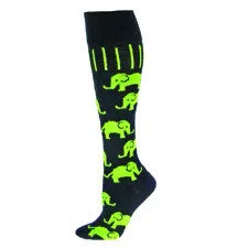 Neon Green Elephants Knee High Socks (Medium)