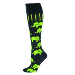 Neon Green Elephants Knee High Socks (Medium)