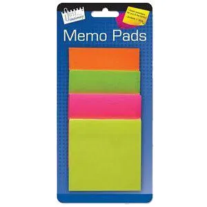Neon Memo Pads Square 4 Pack