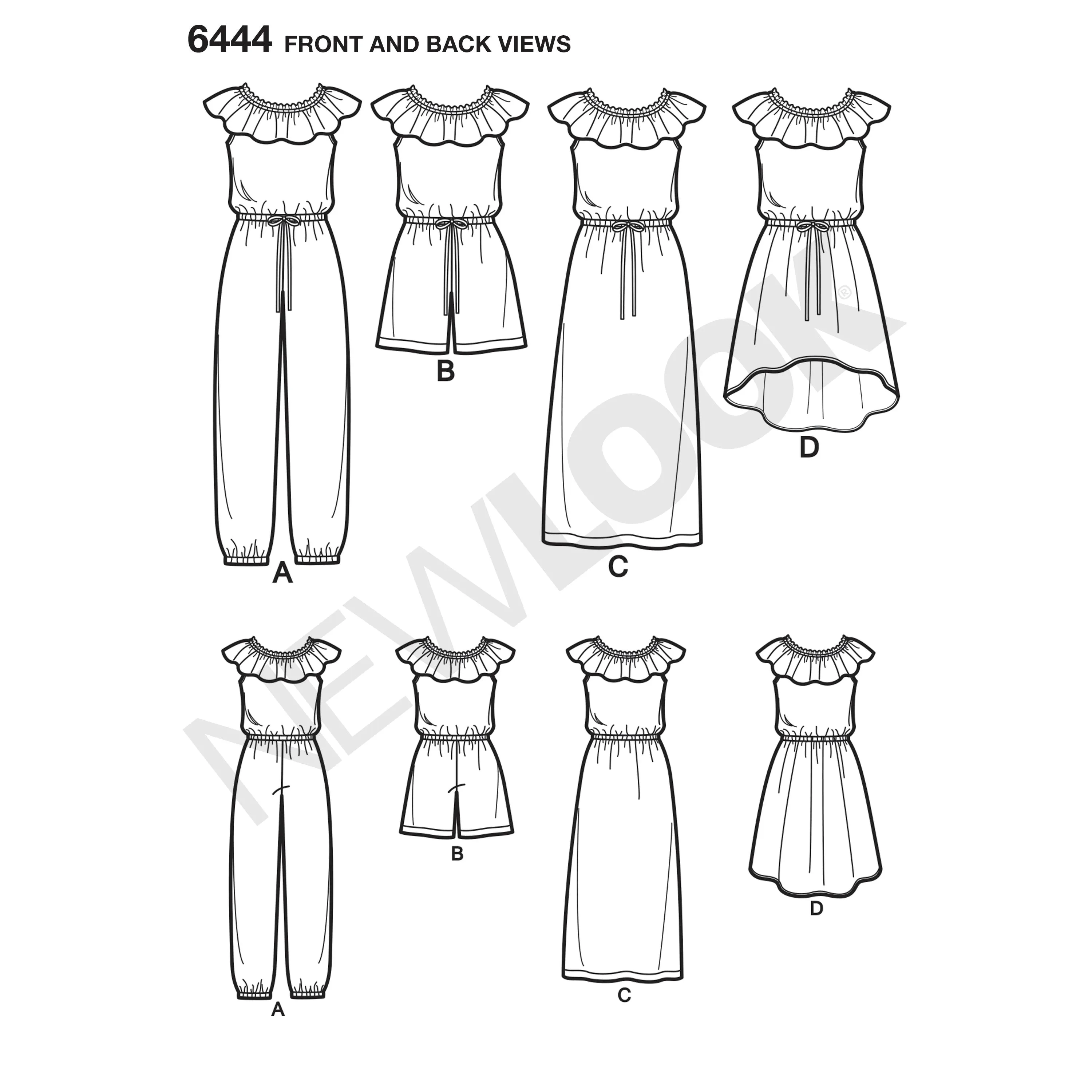 New Look Sewing Pattern 6444 - Girl's Dress and Jumpsuit in Two Lengths