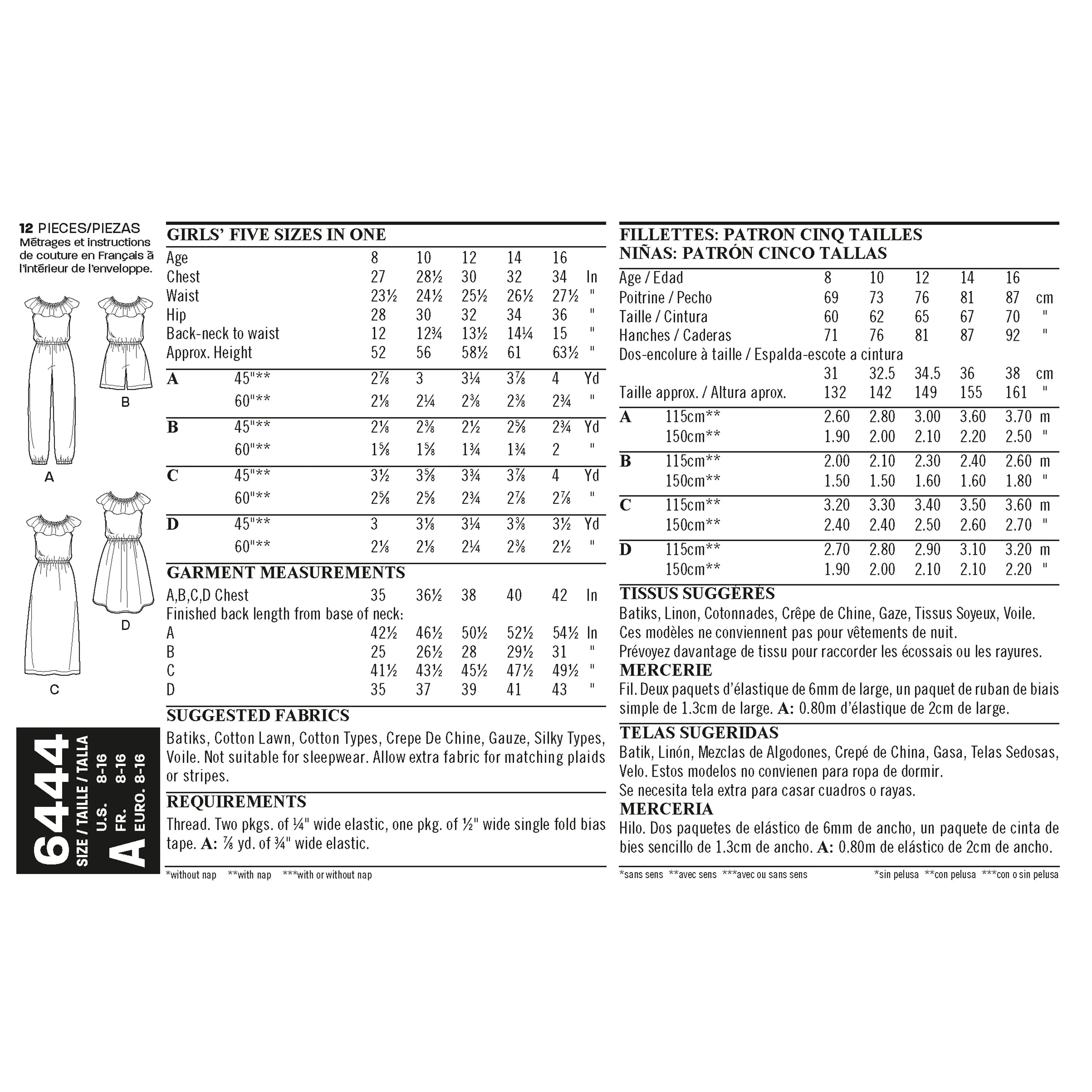New Look Sewing Pattern 6444 - Girl's Dress and Jumpsuit in Two Lengths